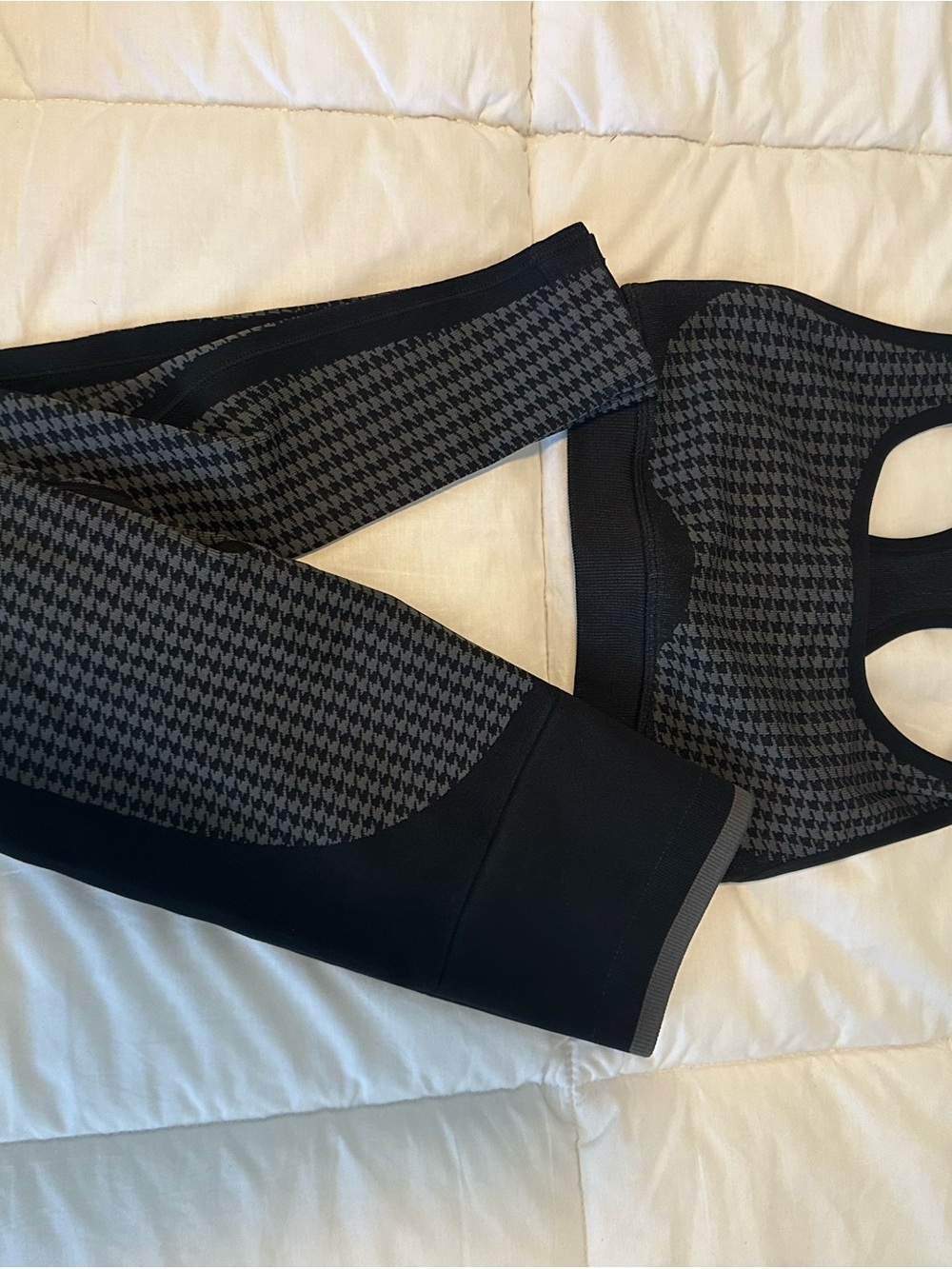 Fabletics Black & Gray Houndstooth Sports Bra and Leggings Set